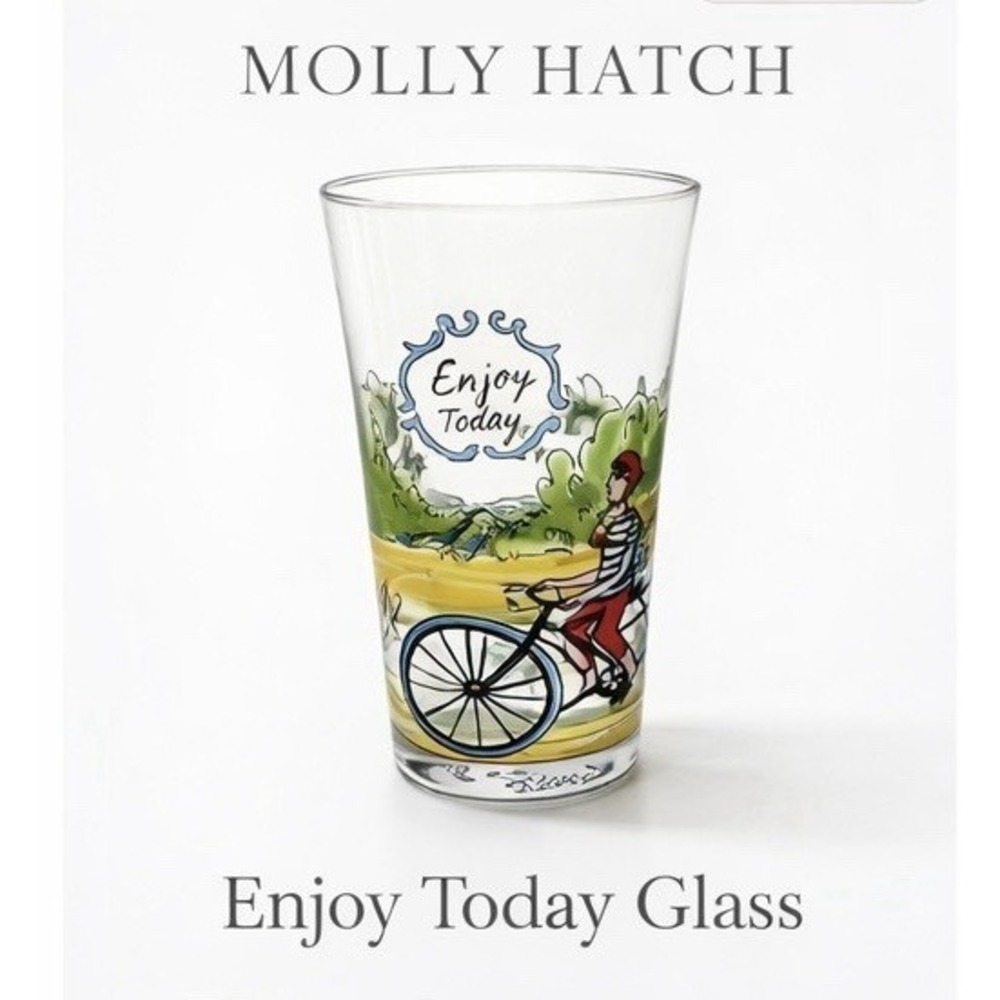 Rare Anthropologie MOLLY HATCH Menagerie Juice Glass TANDEM BIKE  ENJOY TODAY